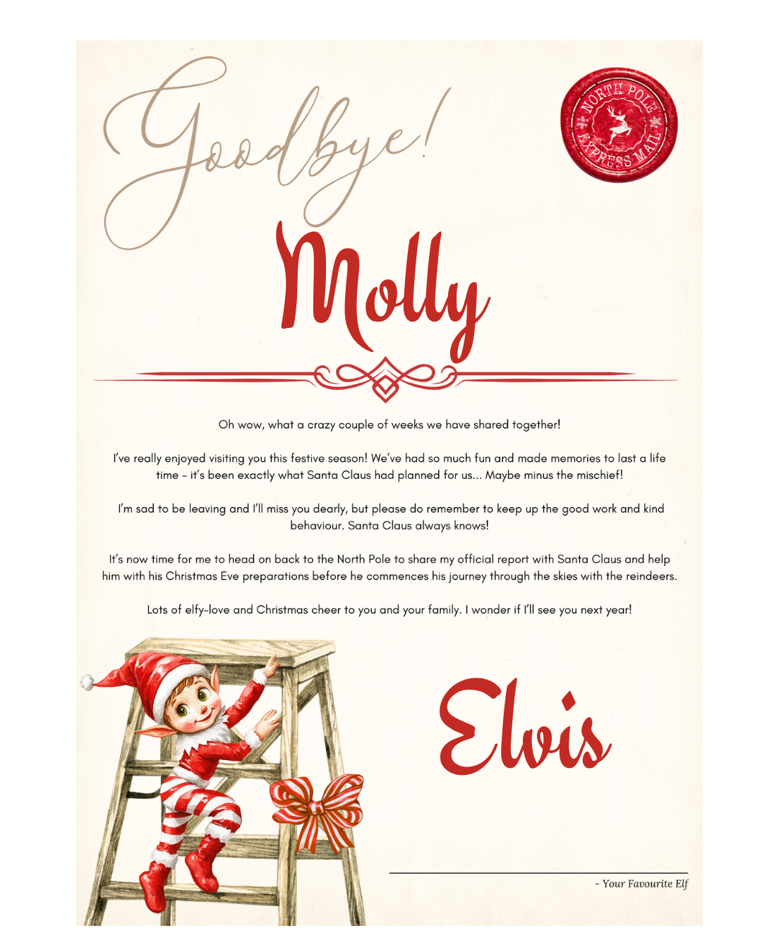 Goodbye elf letter