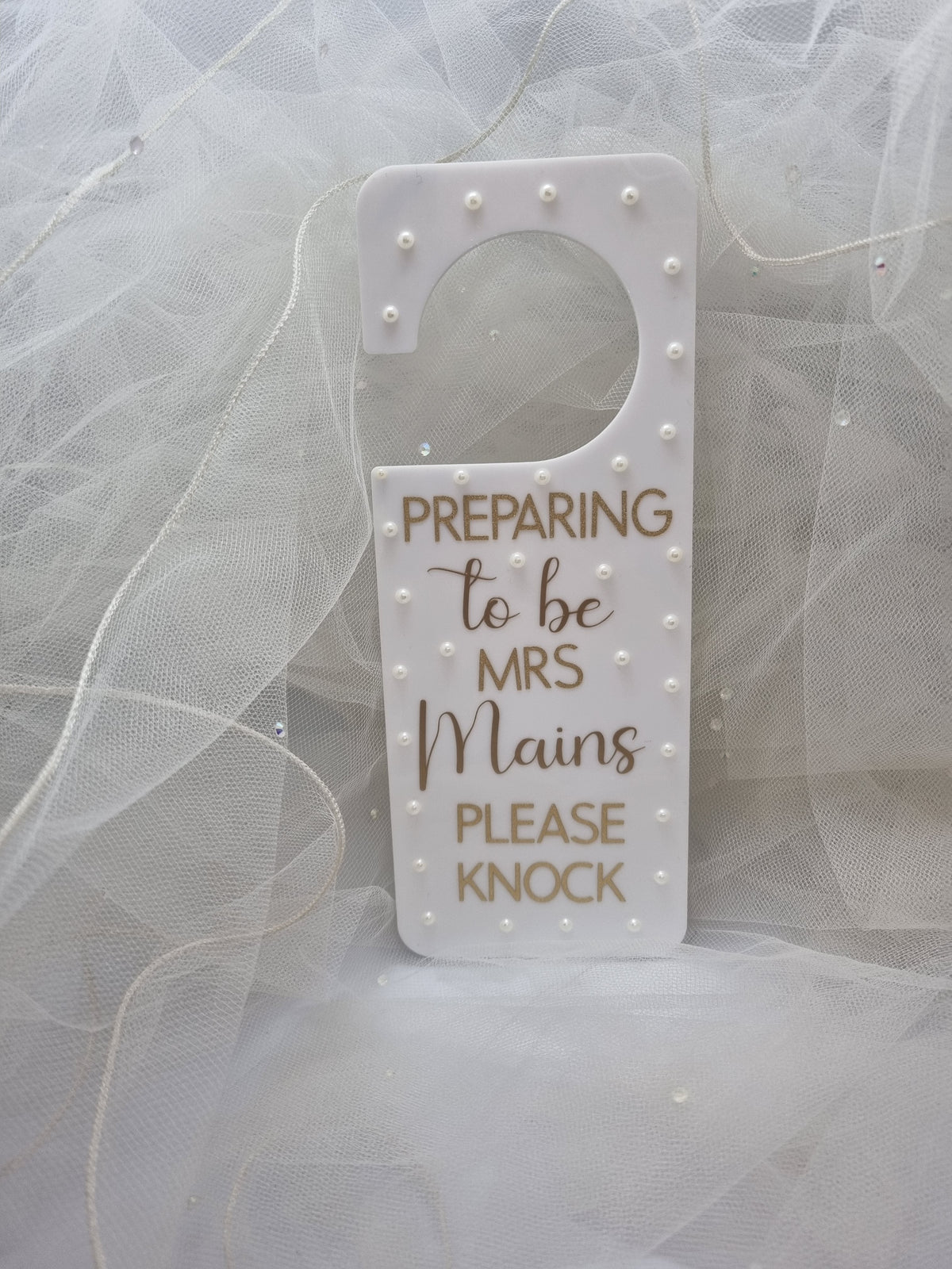 Personalised wedding hanger for bride with elegant pearl detail