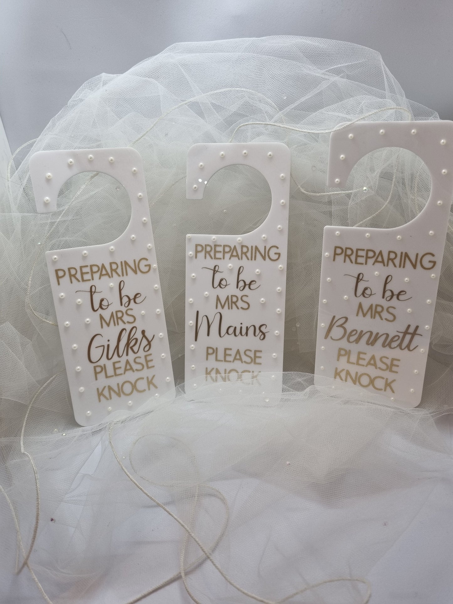 Personalised bride wedding hanger with pearl detail and gold writing