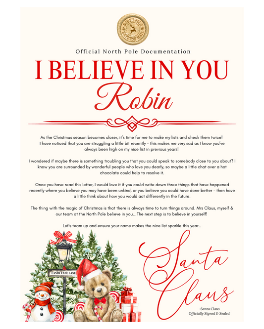A4 LETTER - CANDY CANE LANE - BELIEVE LETTER