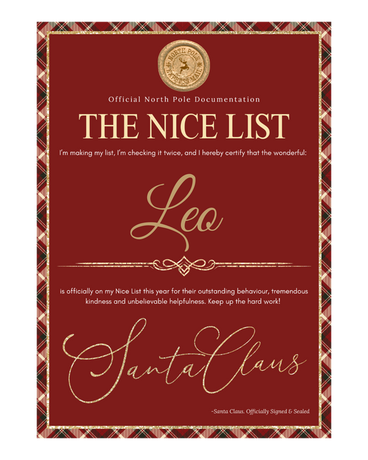 A4 LETTER - TARTAN TRIM WITH GLITTER - NICE LIST