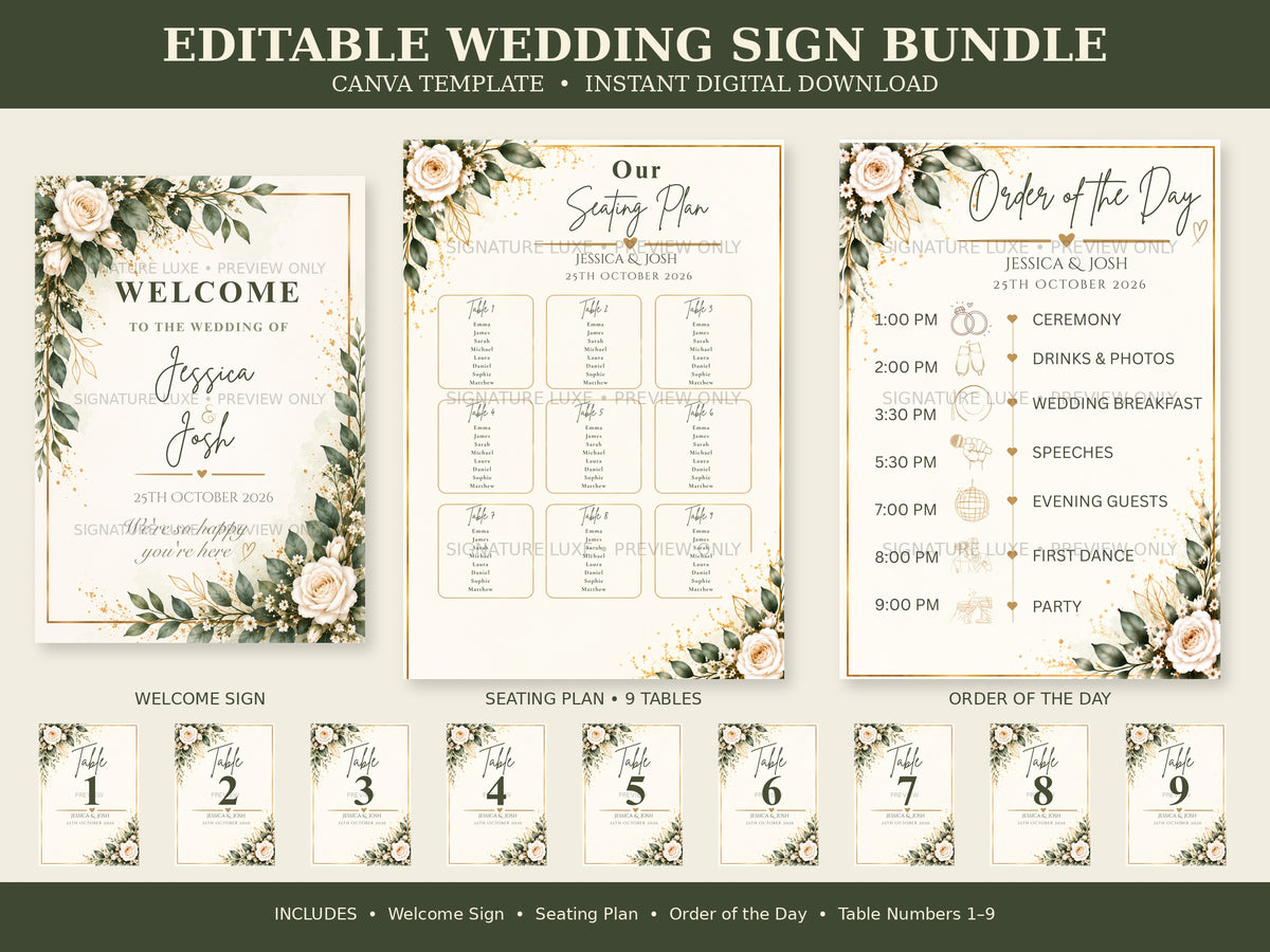 Editable Wedding Sign Bundle | Canva Wedding Templates