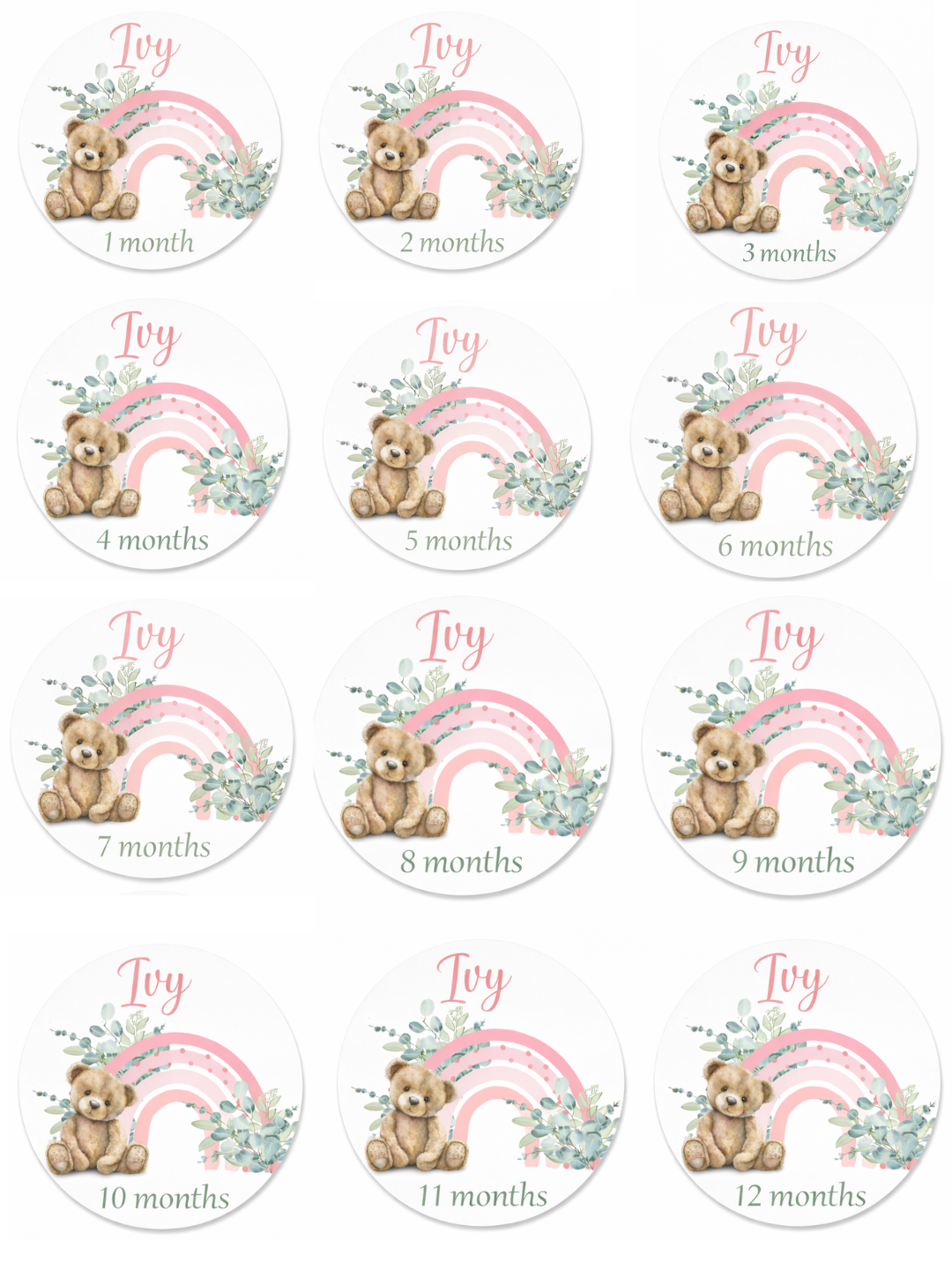 Acrylic teddy rainbow milestone discs