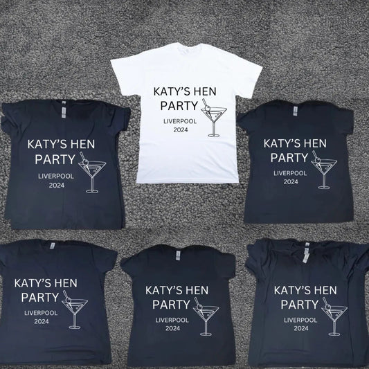 Cocktail glass hen party t shirts