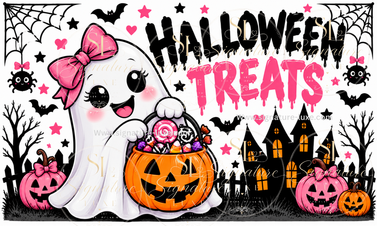 Halloween digital design preview - ghost with bow