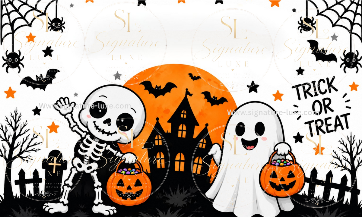 Halloween digital design preview - skeleton and ghost