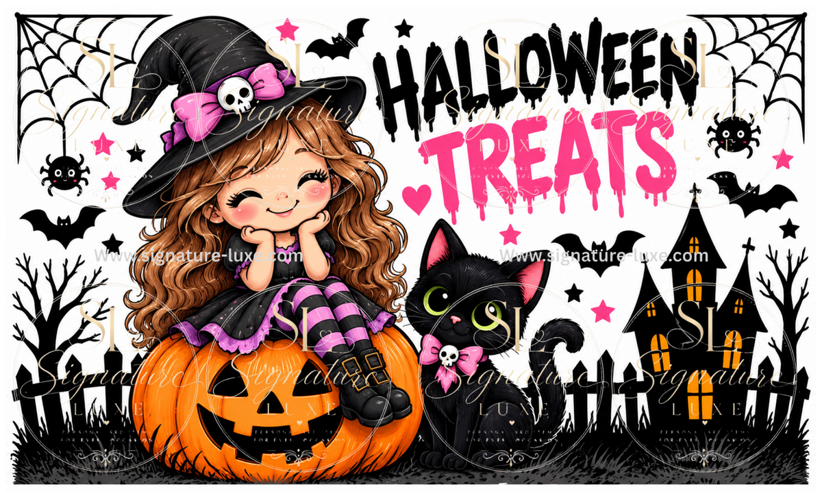 Halloween digital design preview - witch and cat