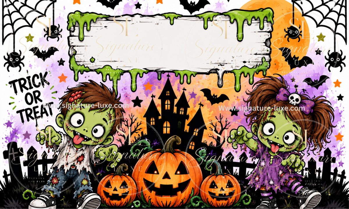 Halloween digital design preview - boy and girl zombies