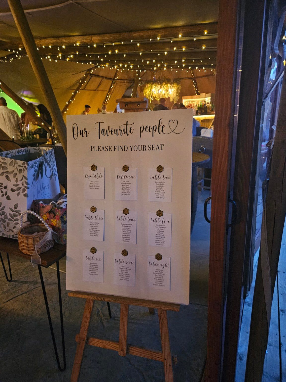 Personalised A1 wedding table plan on foam board