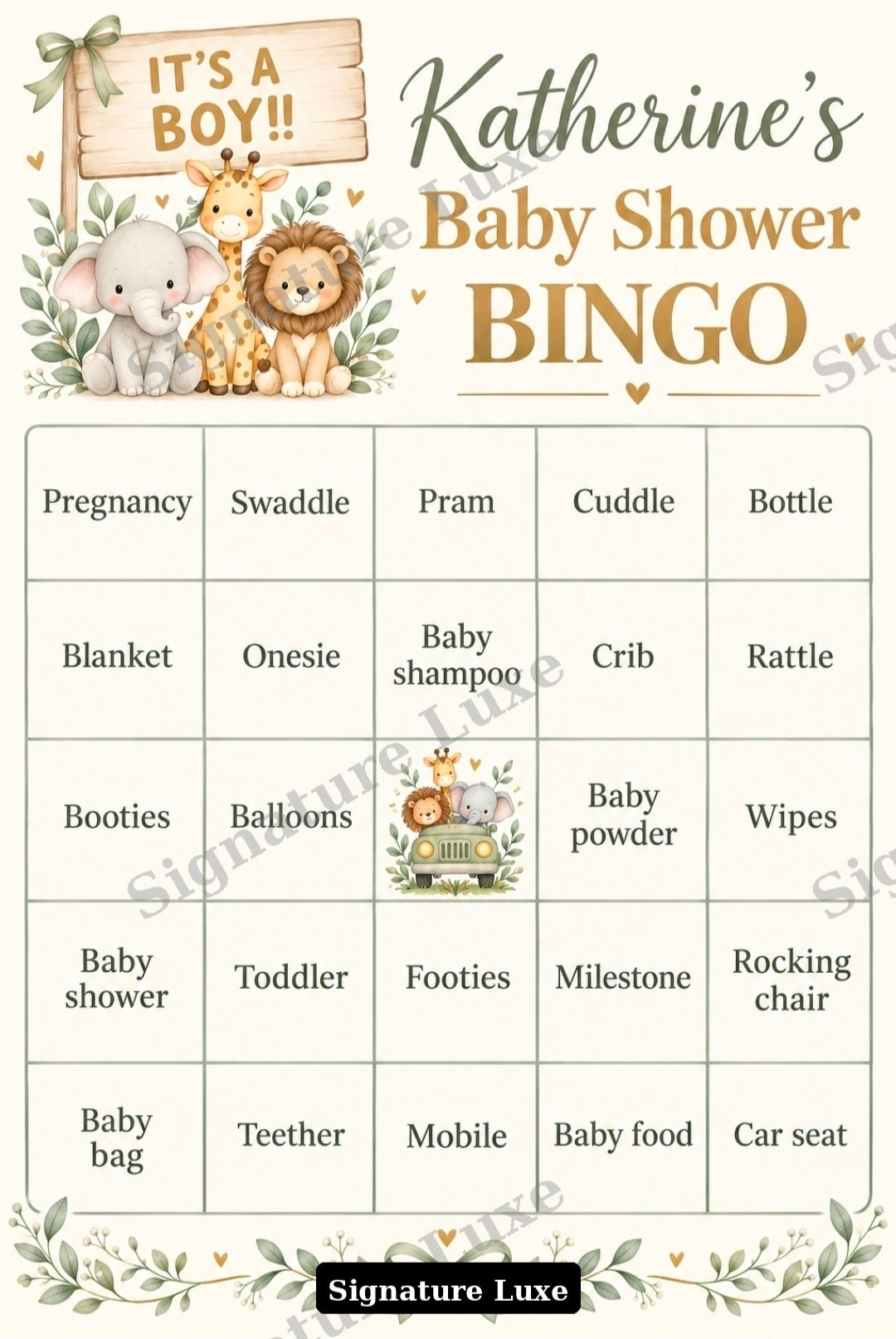 Personalised Baby Shower Bingo Cards – 20 Pack